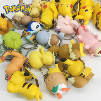 DIY Pokemon Keychain Pikachu Eevee Slowpoke Psyduck Rowlet Bulbasaur Action Figure Pokemon Elf Children Toy Christmas Gift