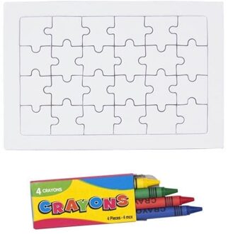 DIY puzzel set met krijtjes - 24 blanco stukjes - zelf tekenen - 15 x 10 cm - speelgoed cadeau - Hobbypakket Multikleur