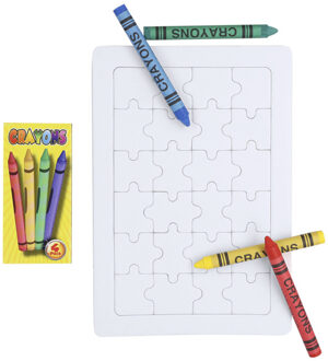 DIY puzzel set met krijtjes - 24 blanco stukjes - zelf tekenen - 15 x 10 cm - speelgoed cadeau Multi