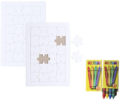 DIY puzzel set met krijtjes - 8x - 24 blanco stukjes - zelf tekenen - 15 x 10 cm - speelgoed cadeau