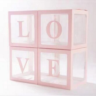 Diy Transparante Ballonnen Doos Latex Ballon Blokken Jongen Meisje Baby Douche Bruiloft Verjaardag Partij Decoratie Levert LOVE roze