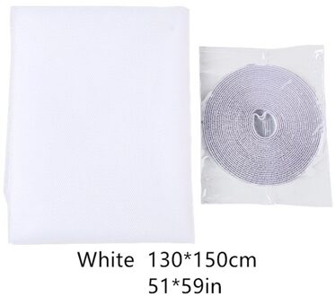 Diy Venster Screen Anti Mosquito Fijne Mesh 2 Meter Zwart Wit Klittenband Stok Open Vrij Insect-Proof Fly-proof Deur Gordijn Netto wit 130x150cm