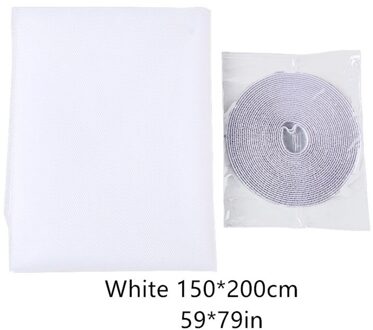 Diy Venster Screen Anti Mosquito Fijne Mesh 2 Meter Zwart Wit Klittenband Stok Open Vrij Insect-Proof Fly-proof Deur Gordijn Netto wit 150x200cm
