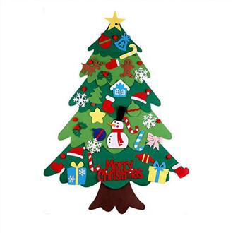 Diy Voelde Kerstboom Met Kerst String Verlichting Voor Deur Muur Opknoping Ornamenten Kunstmatige Boom Kids Navidad Decor met led