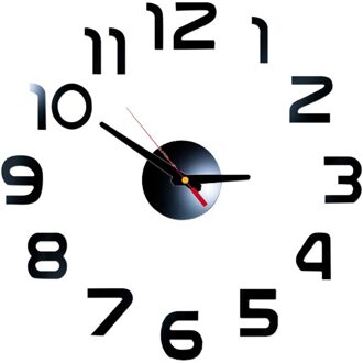 Diy Wandklok 3D Spiegel Oppervlak Sticker Home Office Decor Klok Acryl Spiegel Stickers Horloge Voor Thuis Woonkamer Decoratie zwart