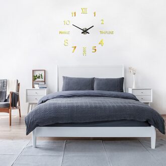 Diy Wandklok 3D Spiegel Stickers Grote Wandklok Modern Grote Horloge Stille Home Office Digitale Klok Home Decoratie Goud / 50x50cm