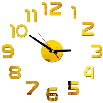 Diy Wandklok Horloge 3D Spiegel Oppervlak Sticker Home Office Decor Klok Kamer Quartz Naald Thuis Decoratie Gratis goud