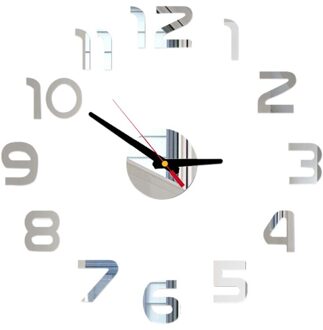 Diy Wandklok Horloge 3D Spiegel Oppervlak Sticker Home Office Decor Klok Kamer Quartz Naald Thuis Decoratie Gratis zilver