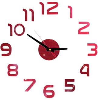Diy Wandklokken 3D Spiegel Oppervlak Sticker Home Office Decor Klok Acryl Spiegel Stickers Horloge Thuis Klokken Kalender Tijd Speelgoed rood