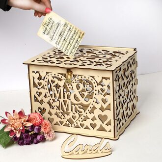 Diy Wedding Card Dozen Houten Doos Bruiloft Benodigdheden Diy Paar Herten Vogel Bloem Patroon Grid Visitekaartje Houten Doos