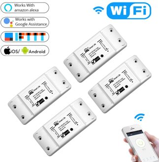 DIY WiFi Slimme Lichtschakelaar Universele Breaker Timer Draadloze Afstandsbediening Werkt met Alexa Google Thuis Smart Home 4 Stuks