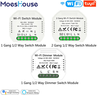 DIY WiFi Smart 1/2 Way 2 Gang Light Relay Module Dimmer Breaker Switch Wireless Remote Control Work with Alexa Google Home
