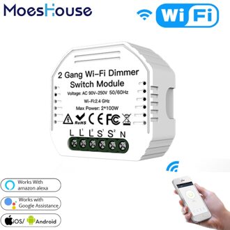 Diy Wifi Smart Light Led Dimmer Smart Leven/Tuya App Draadloze Afstandsbediening Module Werk Met Alexa Google thuis 2 Gang