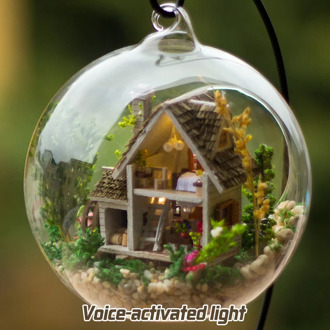 DIY Wooden House Miniaturas with Furniture DIY Miniature Glass Ball House Dollhouse Toy for Children Christmas Gift Forest House