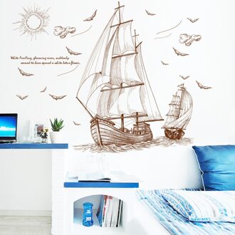 Diy Zeilboot Voyage Zeevogels Landschap Grote Muurstickers Home Decor Woonkamer Slaapkamer Sticker Verwijderbare Behang Art 120x89cm