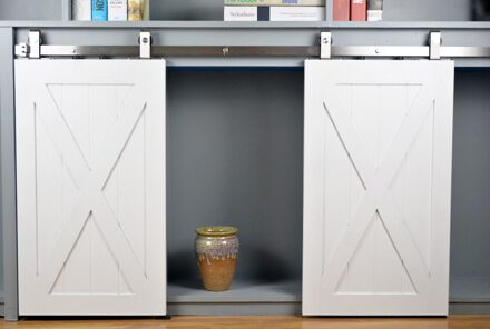 DIYHD Rvs Mini Schuurdeur Hardware Top Mount Houten Kast Dubbele Kleine Schuifdeuren Schuur Deur Hardware (Geen Kast) 1220mm track kit