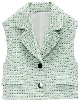 Diyig Vrouw Zomer Vrouwen Kleding Casual Mode Pak Kraag Knop Trim Korte Vest Vest Vest Jas XS