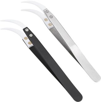 Diywork Anti-Statische Keramische Tips Pincet Gebogen Tips Pincet Precisie Hittebestendig Roestvrij Stalen Handgreep zwart