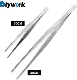 DIYWORK Long Barbecue Food Tong Stainless Steel Straight Tweezer Toothed Tweezer Home Medical Garden Kitchen BBQ Tool