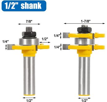 Dizainlife 2 Pcs 6/8Mm Schacht Hout Frees Frees Set Tong & Groef Gezamenlijke Montage T-Slot Frees Houtbewerking 1-2 duim Shank