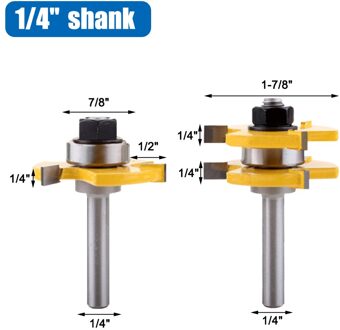Dizainlife 2 Pcs 6/8Mm Schacht Hout Frees Frees Set Tong & Groef Gezamenlijke Montage T-Slot Frees Houtbewerking 1-4 duim Shank