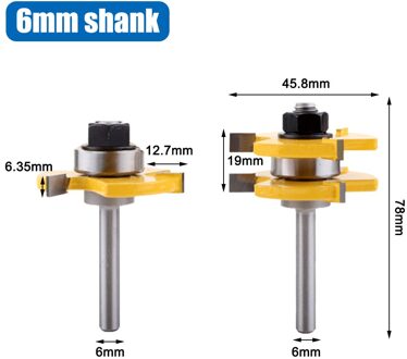 Dizainlife 2 Pcs 6/8Mm Schacht Hout Frees Frees Set Tong & Groef Gezamenlijke Montage T-Slot Frees Houtbewerking 6mm Shank