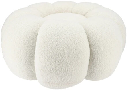 DK Design Bloemen Poef - teddy - creme wit - 65 x 30 cm - rond - woondecoratie