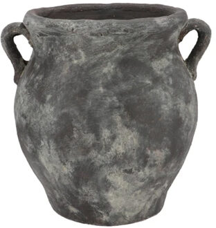 DK Design Bloemenvaas/bloempot kruik model - Gamla - antraciet - 26 x 22 x 25 cm - vintage look