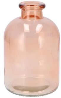 DK Design Bloemenvaas fles model - helder gekleurd glas - perzik roze - D11 x H17 cm - Vazen Oranje