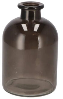 DK Design Bloemenvaas fles model - helder gekleurd glas - zwart - D11 x H17 cm - Vazen Grijs