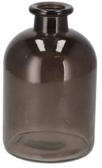 DK Design Bloemenvaas fles model - helder gekleurd glas - zwart - D11 x H17 cm - Vazen Grijs