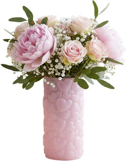 DK Design Bloemenvaas Hearts - roze - keramiek - 11 x 22 cm - bloemenvaas Lente