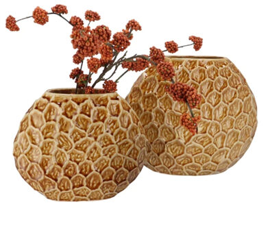 DK Design Bloemenvaas Inga Jada - 2x - plat model - bruin - 24 x 10 cm - moderne vaas - schub motief