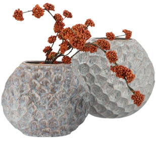 DK Design Bloemenvaas Inga Jada - 2x - plat model - grijs - 24 x 10 cm - moderne vaas - schub motief