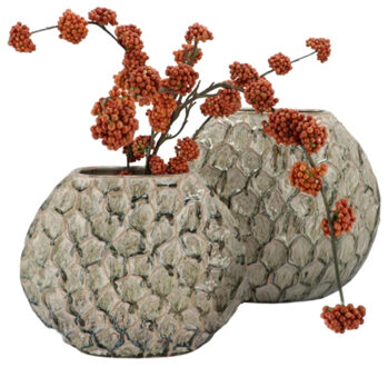 DK Design Bloemenvaas Inga Jada - 2x - plat model - groen - 24 x 10 cm - moderne vaas - schub motief