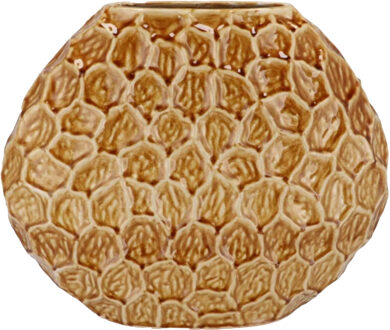 DK Design Bloemenvaas Inga Jada - plat model - bruin - 32 x 12 cm - moderne vaas - schub motief