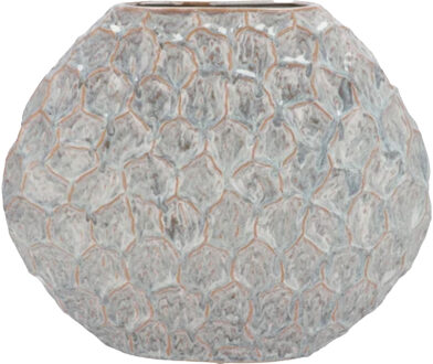 DK Design Bloemenvaas Inga Jada - plat model - grijs - 41 x 15 cm - moderne vaas - schub motief