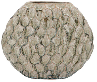 DK Design Bloemenvaas Inga Jada - plat model - groen - 24 x 10 cm - moderne vaas - schub motief