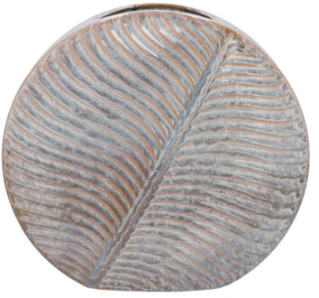 DK Design Bloemenvaas Inga Leaf - plat model - rustiek grijs - 33 x 12 cm - moderne vaas - bladmotief
