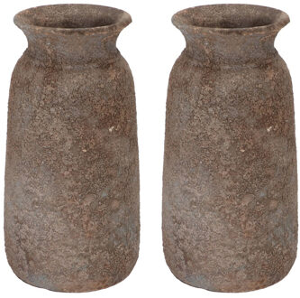 DK Design Bloemenvaas kruik model Maya - 2x - roestbruin - D16 x H30 cm - rustieke vaas