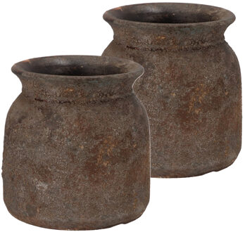 DK Design Bloemenvaas kruik model Maya - 2x - roestbruin - D20 x H21 cm - rustieke vaas