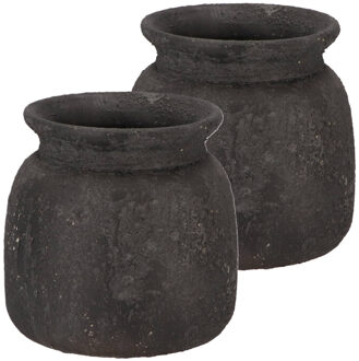 DK Design Bloemenvaas kruik model Maya - 2x - verweerd zwart - D16 x H17 cm - rustieke vaas