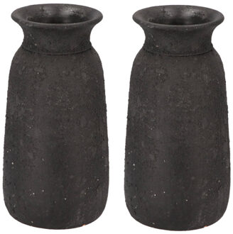 DK Design Bloemenvaas kruik model Maya - 2x - verweerd zwart - D16 x H30 cm - rustieke vaas