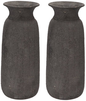 DK Design Bloemenvaas kruik model Maya - 2x - verweerd zwart - D18 x H40 cm - rustieke vaas