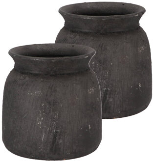 DK Design Bloemenvaas kruik model Maya - 2x - verweerd zwart - D20 x H21 cm - rustieke vaas