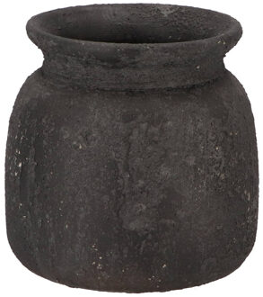 DK Design Bloemenvaas kruik model Maya - verweerd zwart - D16 x H17 cm - rustieke vaas