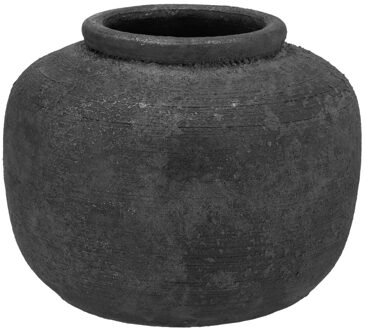 DK Design Bloemenvaas kruik/pot model Batu - oud grijs - D32 x H25 cm - rustieke vaas