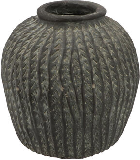DK Design Bloemenvaas kruik/pot model - klei grijs - graan relief - D26 x H27 cm - rustieke vaas