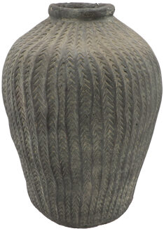 DK Design Bloemenvaas kruik/pot model - klei grijs - graan relief - D34 x H46 cm - rustieke vaas