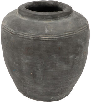 DK Design Bloemenvaas kruik/pot model - klei grijs - streep - D24 x H26 cm - rustieke vaas